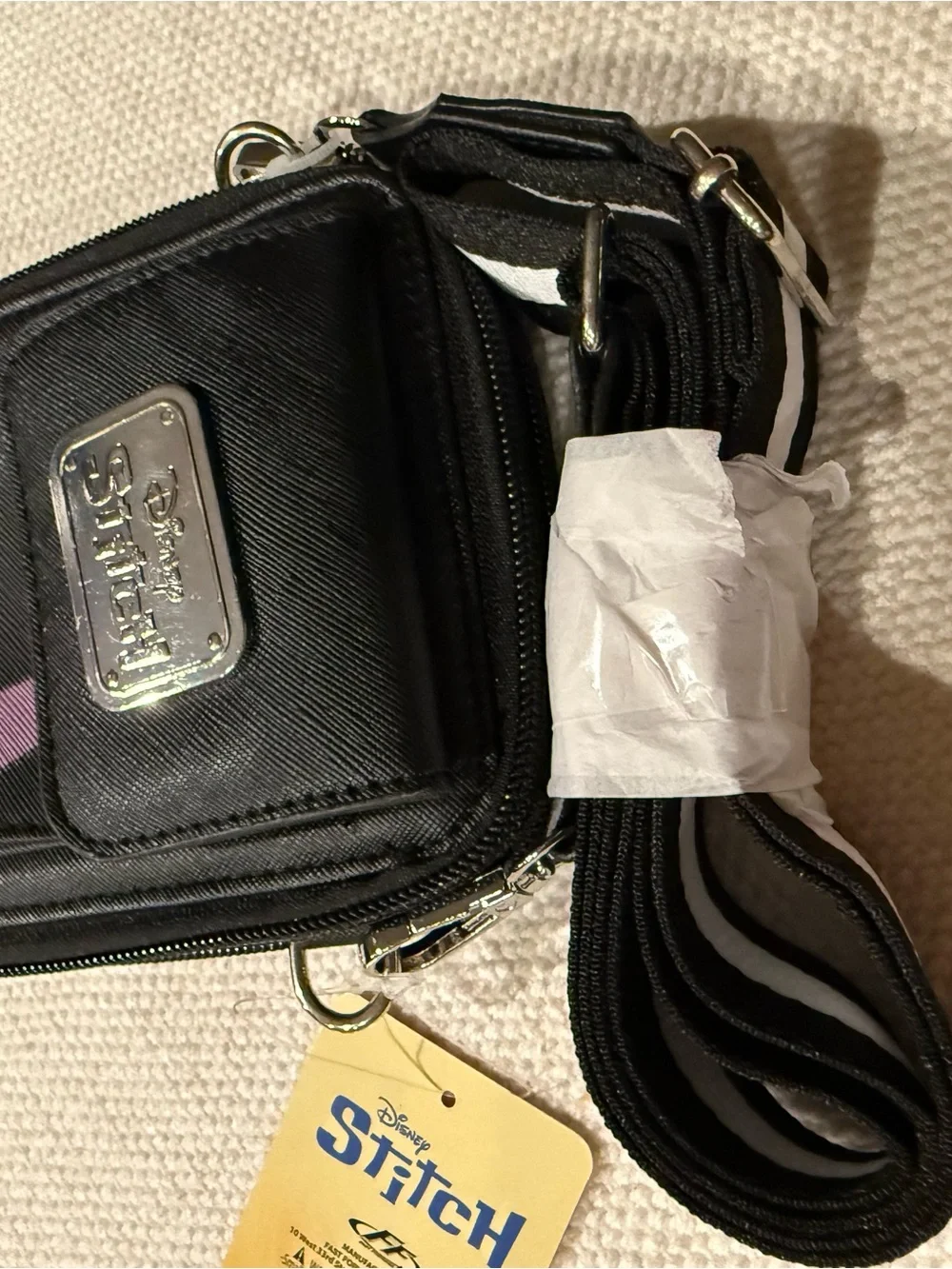 Disney Black Crossbody Bag with Blue Stitch Graphic